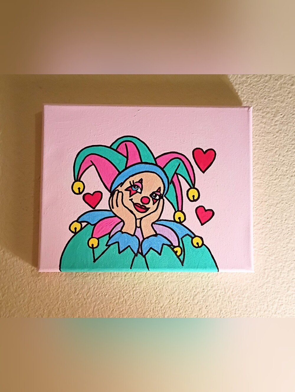 Cute Jester Clown Canvas Painting 8x10 Pop Art Decor